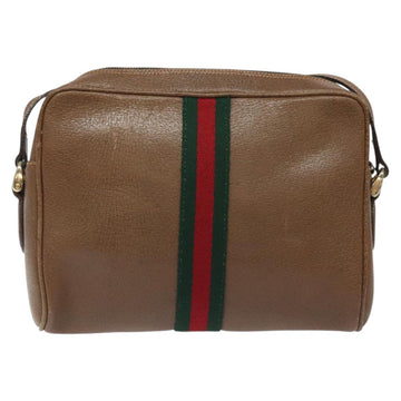 GUCCI Web Sherry Line Shoulder Bag Leather Brown Gold Auth 126169 - 0