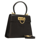 Salvatore Ferragamo Gancini Hand Bag Leather 2way Black Gold Auth 126173-1