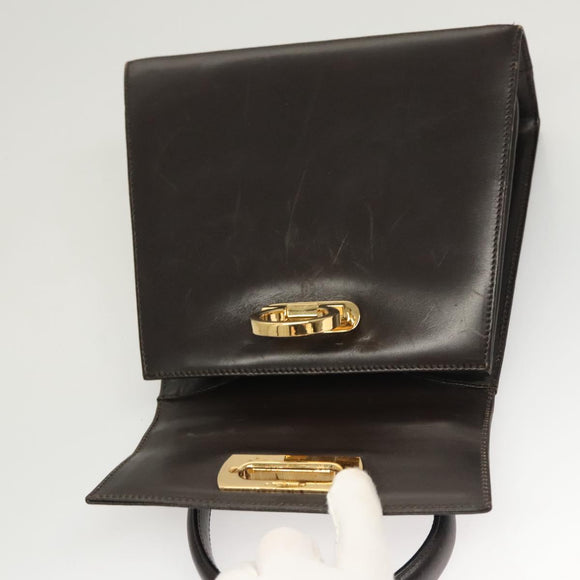 Salvatore Ferragamo Gancini Hand Bag Leather 2way Black Gold Auth 126173