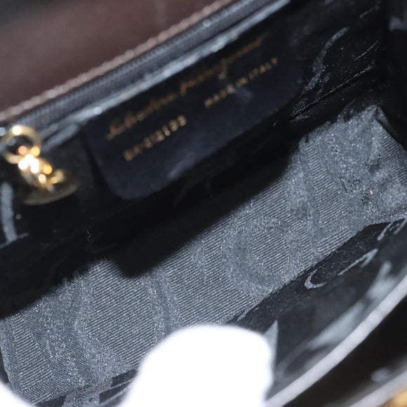 Salvatore Ferragamo Gancini Hand Bag Leather 2way Black Gold Auth 126173