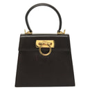 Salvatore Ferragamo Gancini Hand Bag Leather 2way Black Gold Auth 126173-13