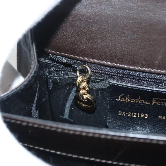 Salvatore Ferragamo Gancini Hand Bag Leather 2way Black Gold Auth 126173