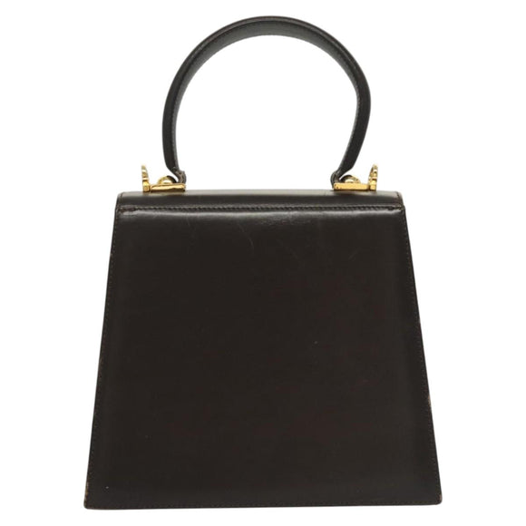 Salvatore Ferragamo Gancini Hand Bag Leather 2way Black Gold Auth 126173