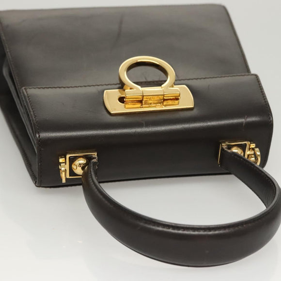 Salvatore Ferragamo Gancini Hand Bag Leather 2way Black Gold Auth 126173