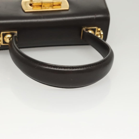 Salvatore Ferragamo Gancini Hand Bag Leather 2way Black Gold Auth 126173