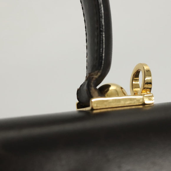 Salvatore Ferragamo Gancini Hand Bag Leather 2way Black Gold Auth 126173