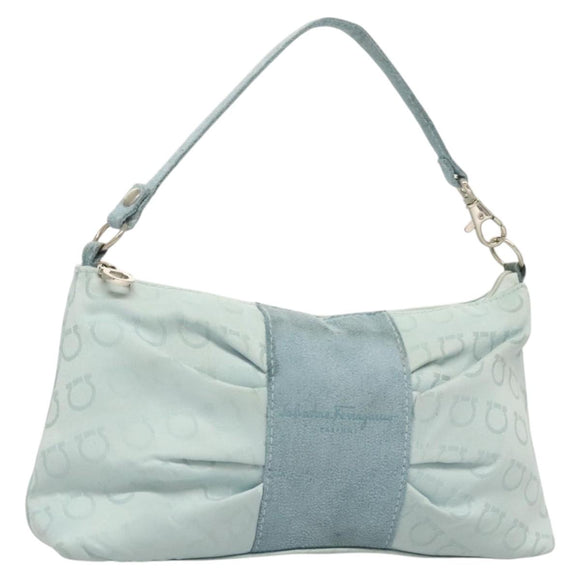 Salvatore Ferragamo Gancini Accessory Pouch Nylon Blue Silver Auth 126174