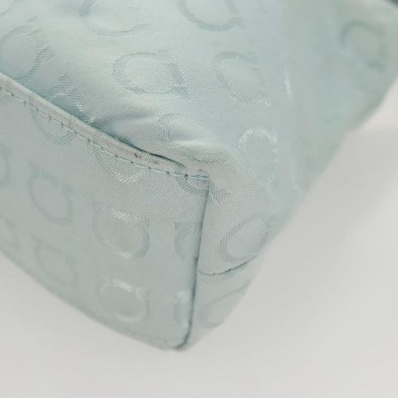 Salvatore Ferragamo Gancini Accessory Pouch Nylon Blue Silver Auth 126174