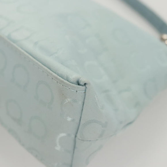 Salvatore Ferragamo Gancini Accessory Pouch Nylon Blue Silver Auth 126174