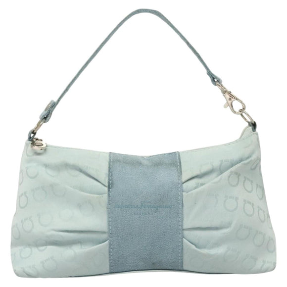 Salvatore Ferragamo Gancini Accessory Pouch Nylon Blue Silver Auth 126174