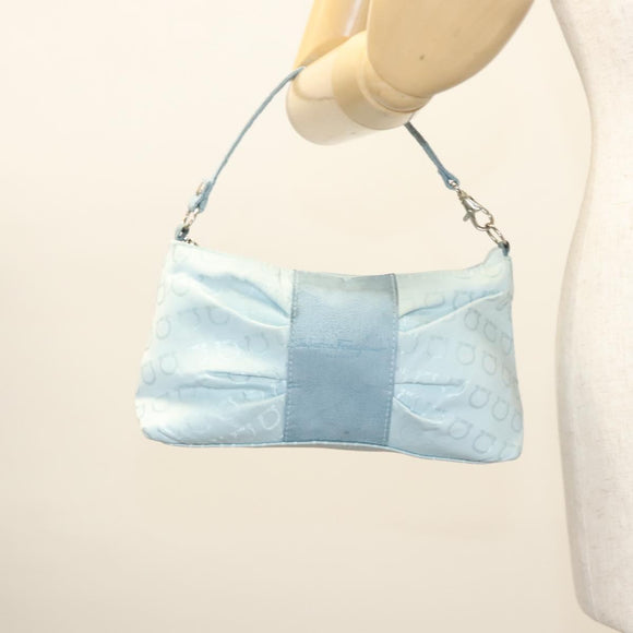 Salvatore Ferragamo Gancini Accessory Pouch Nylon Blue Silver Auth 126174