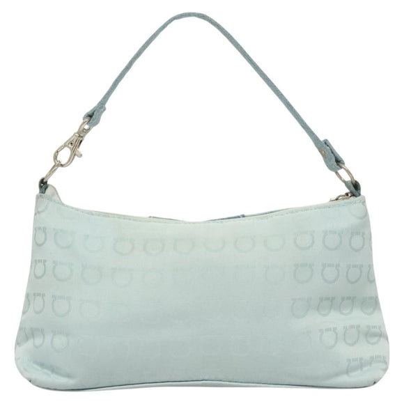 Salvatore Ferragamo Gancini Accessory Pouch Nylon Blue Silver Auth 126174