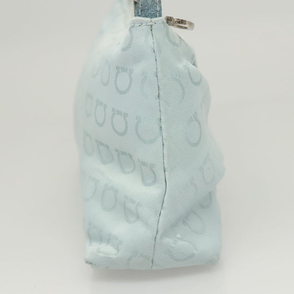 Salvatore Ferragamo Gancini Accessory Pouch Nylon Blue Silver Auth 126174