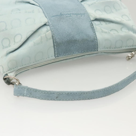 Salvatore Ferragamo Gancini Accessory Pouch Nylon Blue Silver Auth 126174