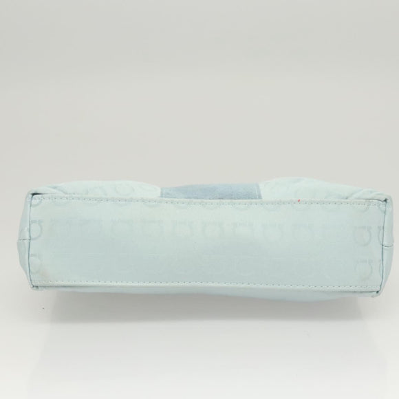 Salvatore Ferragamo Gancini Accessory Pouch Nylon Blue Silver Auth 126174