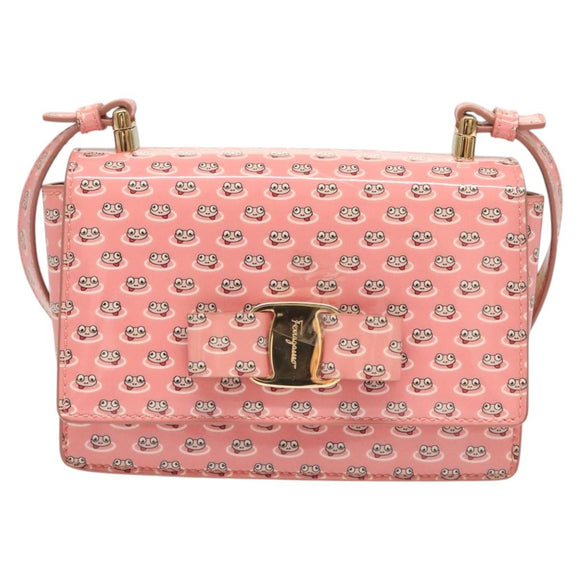 Salvatore Ferragamo Shoulder Bag Patent Leather Pink Gold Auth 126176