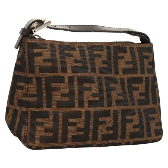 FENDI Zucca Canvas Accessory Pouch Black Brown Auth 126177