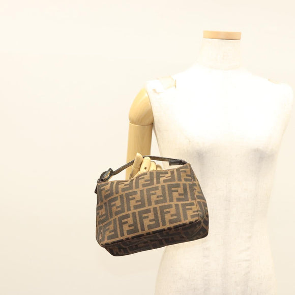 FENDI Zucca Canvas Accessory Pouch Black Brown Auth 126177