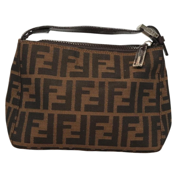 FENDI Zucca Canvas Accessory Pouch Black Brown Auth 126177