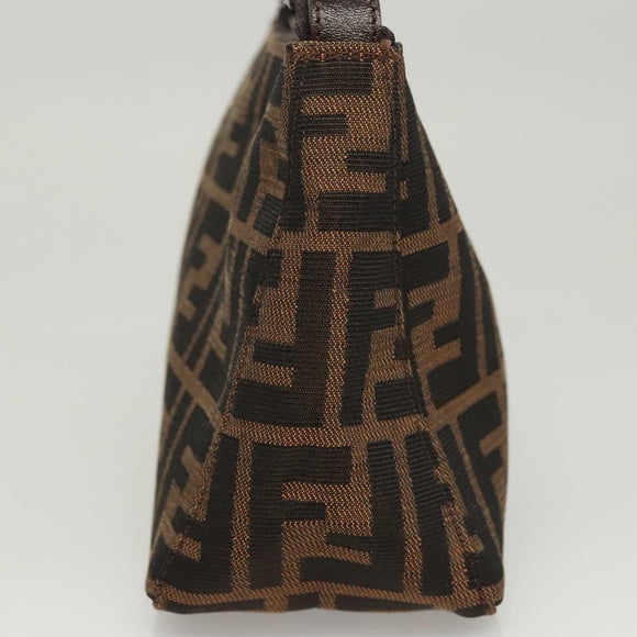 FENDI Zucca Canvas Accessory Pouch Black Brown Auth 126177