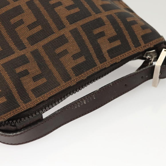 FENDI Zucca Canvas Accessory Pouch Black Brown Auth 126177