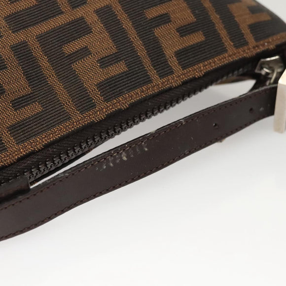 FENDI Zucca Canvas Accessory Pouch Black Brown Auth 126177