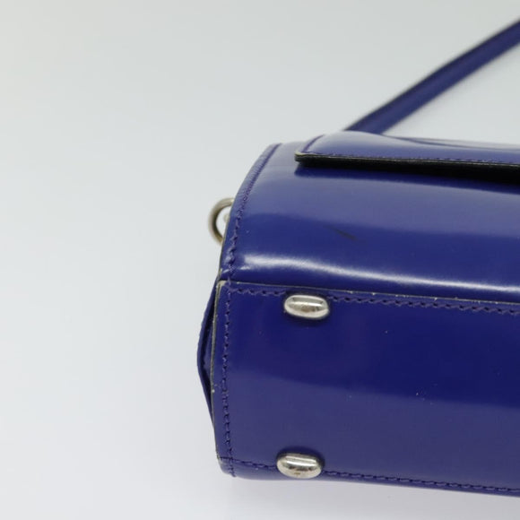CELINE Shoulder Bag Leather Blue Silver Auth 126181