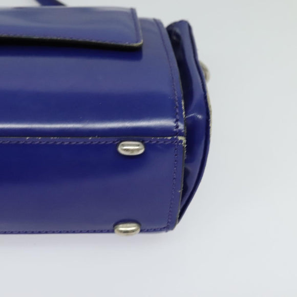 CELINE Shoulder Bag Leather Blue Silver Auth 126181