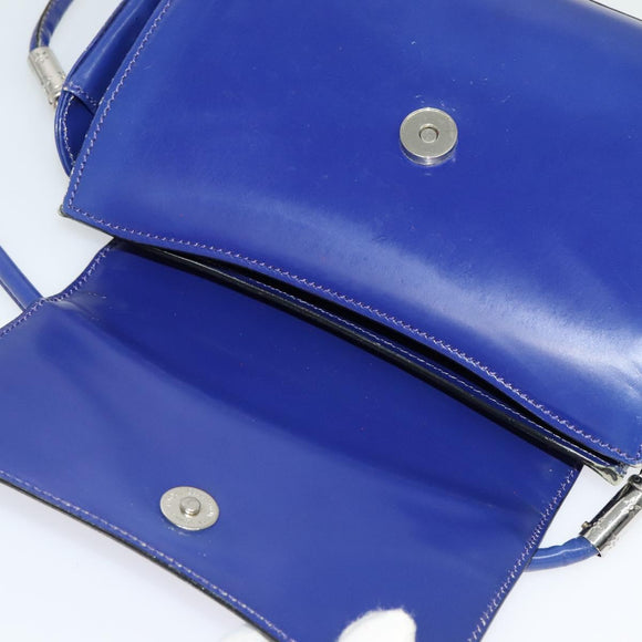 CELINE Shoulder Bag Leather Blue Silver Auth 126181