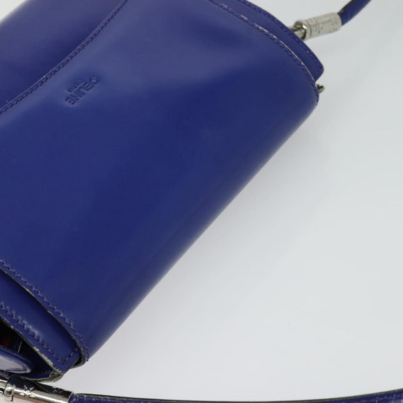 CELINE Shoulder Bag Leather Blue Silver Auth 126181