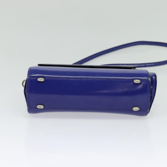 CELINE Shoulder Bag Leather Blue Silver Auth 126181