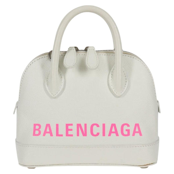 BALENCIAGA Ville Top Handle Hand Bag Leather 2way White 550646 Auth 126183M