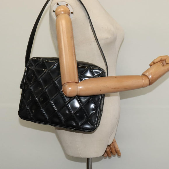 CHANEL Bicolore Shoulder Bag Enamel Black CC Auth 126184