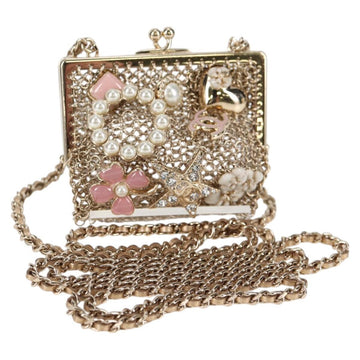 CHANEL Camellia COCO Mark Chain Pouch metal Gold AP2890 CC Auth 126238SM