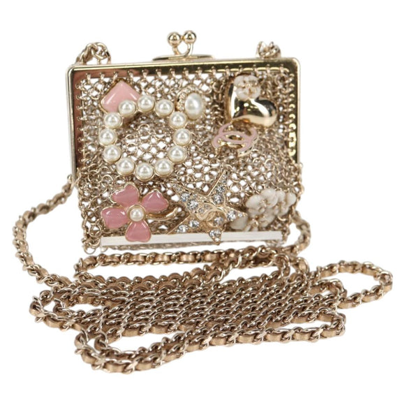 CHANEL Camellia COCO Mark Chain Pouch metal Gold AP2890 CC Auth 126238SM