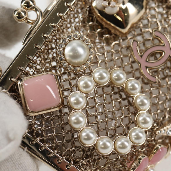 CHANEL Camellia COCO Mark Chain Pouch metal Gold AP2890 CC Auth 126238SM