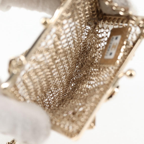 CHANEL Camellia COCO Mark Chain Pouch metal Gold AP2890 CC Auth 126238SM