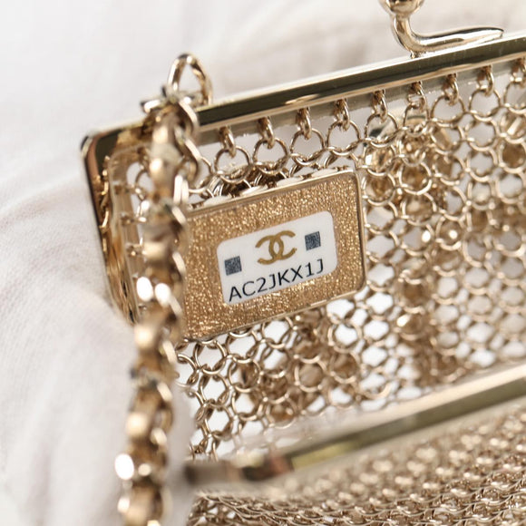 CHANEL Camellia COCO Mark Chain Pouch metal Gold AP2890 CC Auth 126238SM