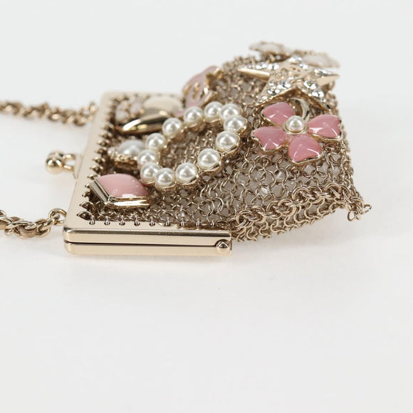 CHANEL Camellia COCO Mark Chain Pouch metal Gold AP2890 CC Auth 126238SM
