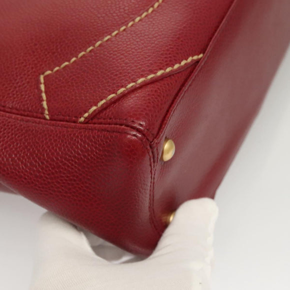 CHANEL Wild Stitch Hand Bag Caviar Skin Bordeaux Gold CC Auth 126239V