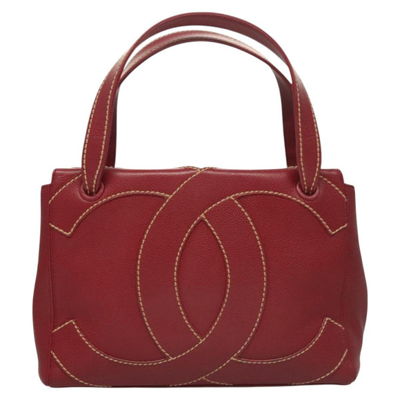 CHANEL Wild Stitch Hand Bag Caviar Skin Bordeaux Gold CC Auth 126239V