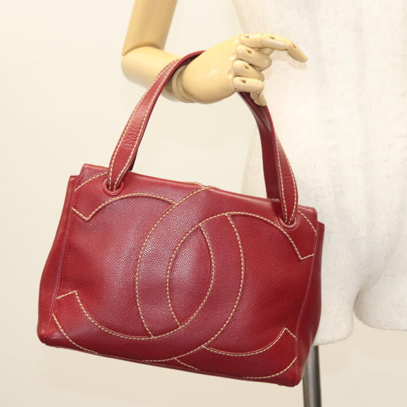 CHANEL Wild Stitch Hand Bag Caviar Skin Bordeaux Gold CC Auth 126239V