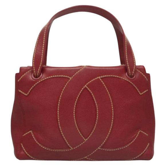 CHANEL Wild Stitch Hand Bag Caviar Skin Bordeaux Gold CC Auth 126239V