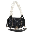 CHANEL Chain Pearl Shoulder Bag Tweed Navy Gold black CC Auth 126241SM-1