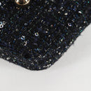 CHANEL Chain Pearl Shoulder Bag Tweed Navy Gold black CC Auth 126241SM-19