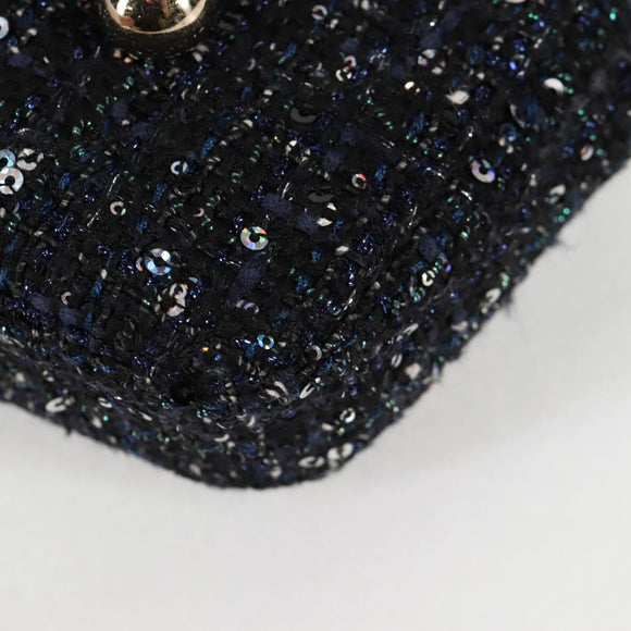 CHANEL Chain Pearl Shoulder Bag Tweed Navy Gold black CC Auth 126241SM