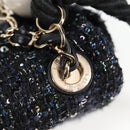 CHANEL Chain Pearl Shoulder Bag Tweed Navy Gold black CC Auth 126241SM-21