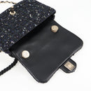 CHANEL Chain Pearl Shoulder Bag Tweed Navy Gold black CC Auth 126241SM-22