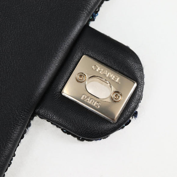 CHANEL Chain Pearl Shoulder Bag Tweed Navy Gold black CC Auth 126241SM