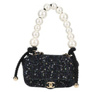 CHANEL Chain Pearl Shoulder Bag Tweed Navy Gold black CC Auth 126241SM-13